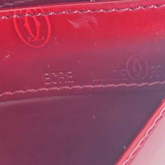 Cartier Happy Birthday Patent Leather Envelope Long Wallet Red Large Logo Clutch - Picture 7 of 11